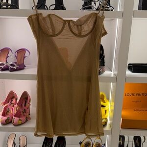 Elegant Sheer Mini Dress - Tan